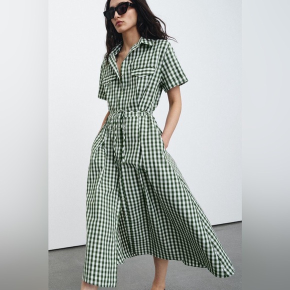 Zara Dresses & Skirts - Zara GINGHAM CHECK SHIRT DRESS ZW COLLECTION